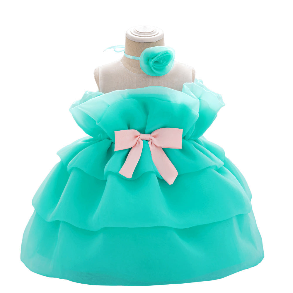 Cross-border new children's princess dress girls' year-old dress tube top dress mesh pleated rose dress