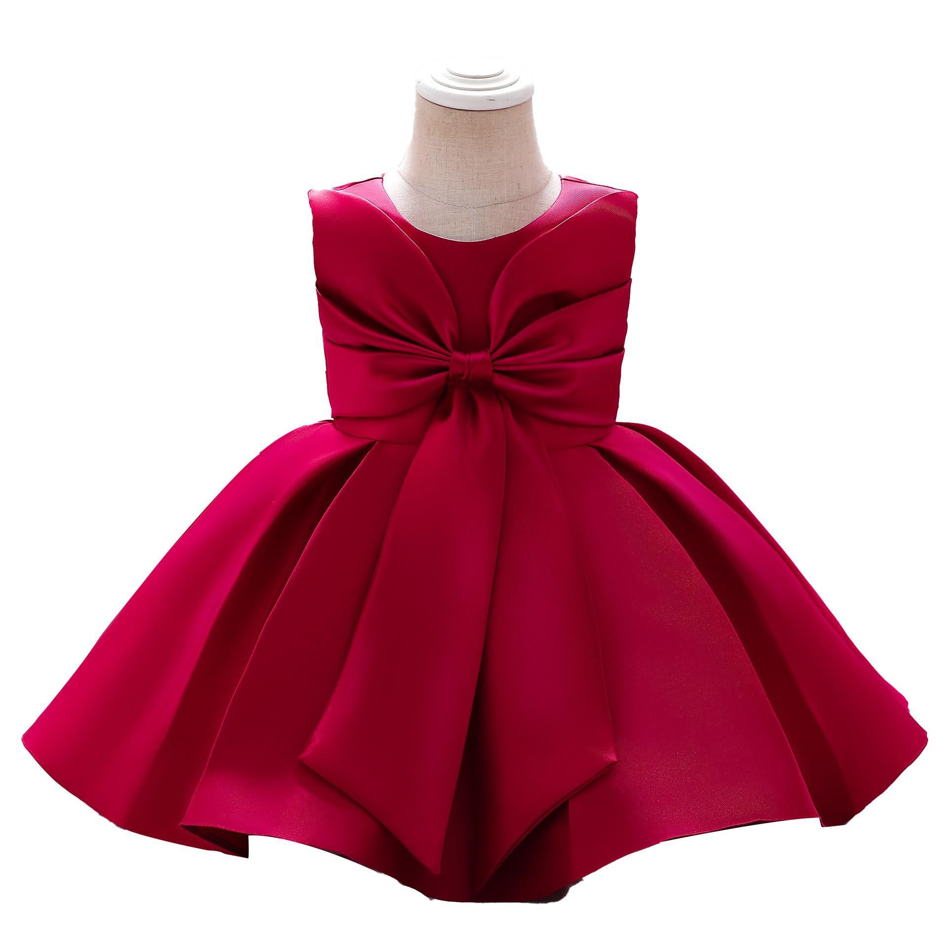 New baby girl one-year-old dress princess dress, twill thick satin bow infant grab week dress