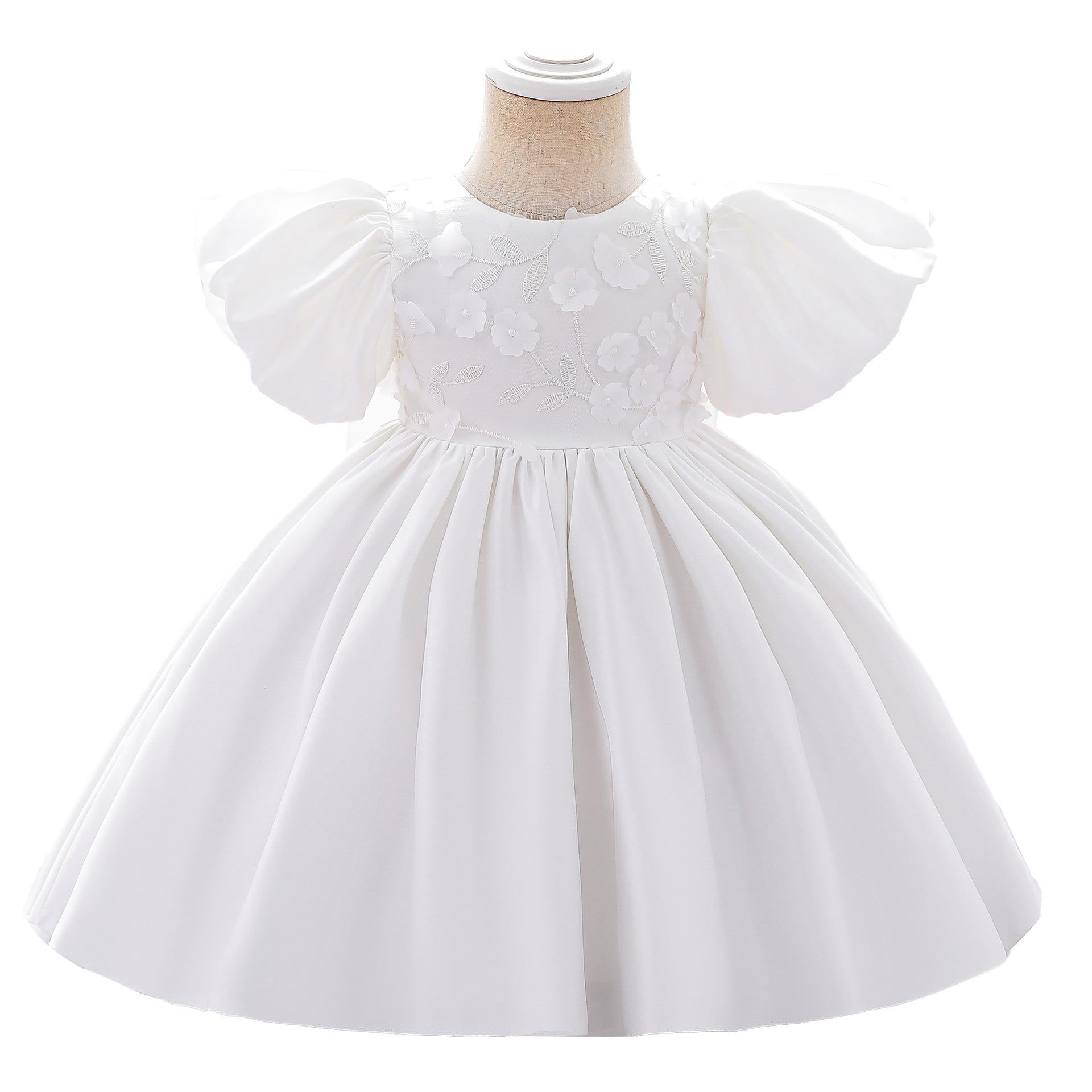 European and American cross-border big bow girl birthday party evening dress, children's bubble sleeve full moon first-year dress