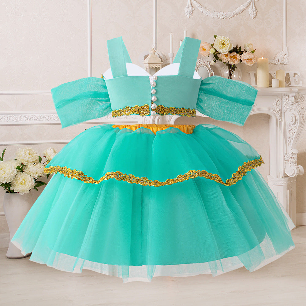 Cross-border AliExpress new Jasmine princess cosplay girls' dress, baby and children's sequined two-piece dress
