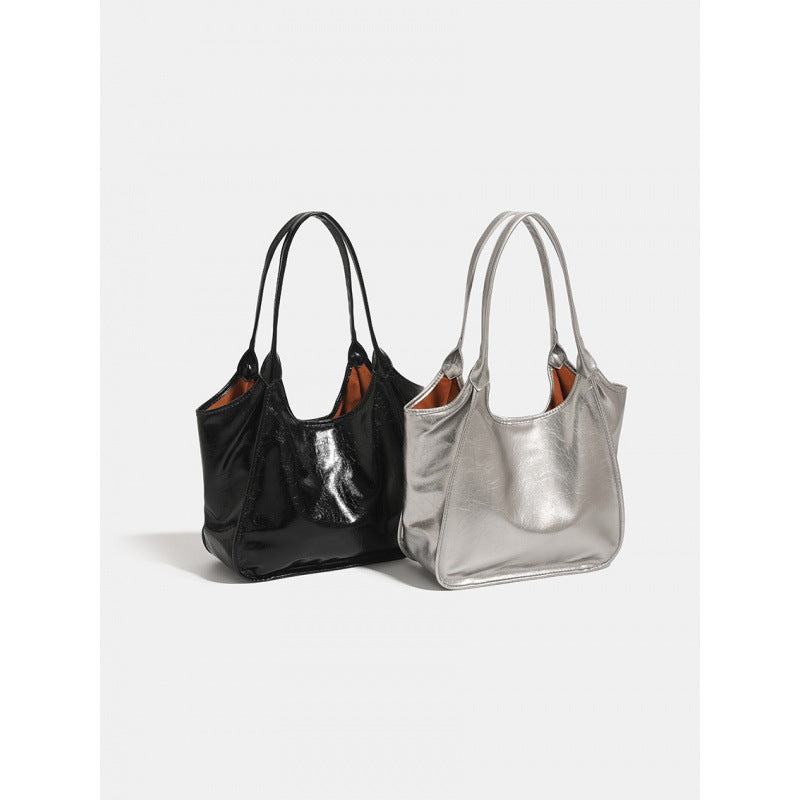 Premium niche design silver tote bag women's 2025 new large-capacity commuter shoulder portable underarm bag