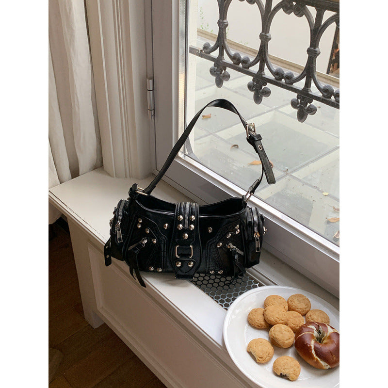 Sweet Cool Spice Girl Underarm Bag Niche Design Sense Versatile Heavy Industry Locomotive Bag Retro Commuter Shoulder Crossbody Bag Female