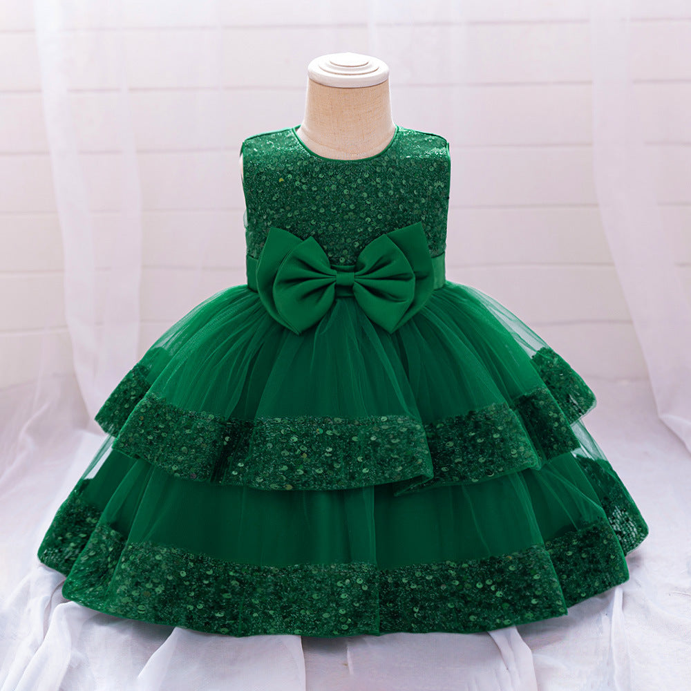 Amazon Summer Infant Dress Sequined Bow Princess Dress Baby Year's Eve Banquet Skin Wash Dress