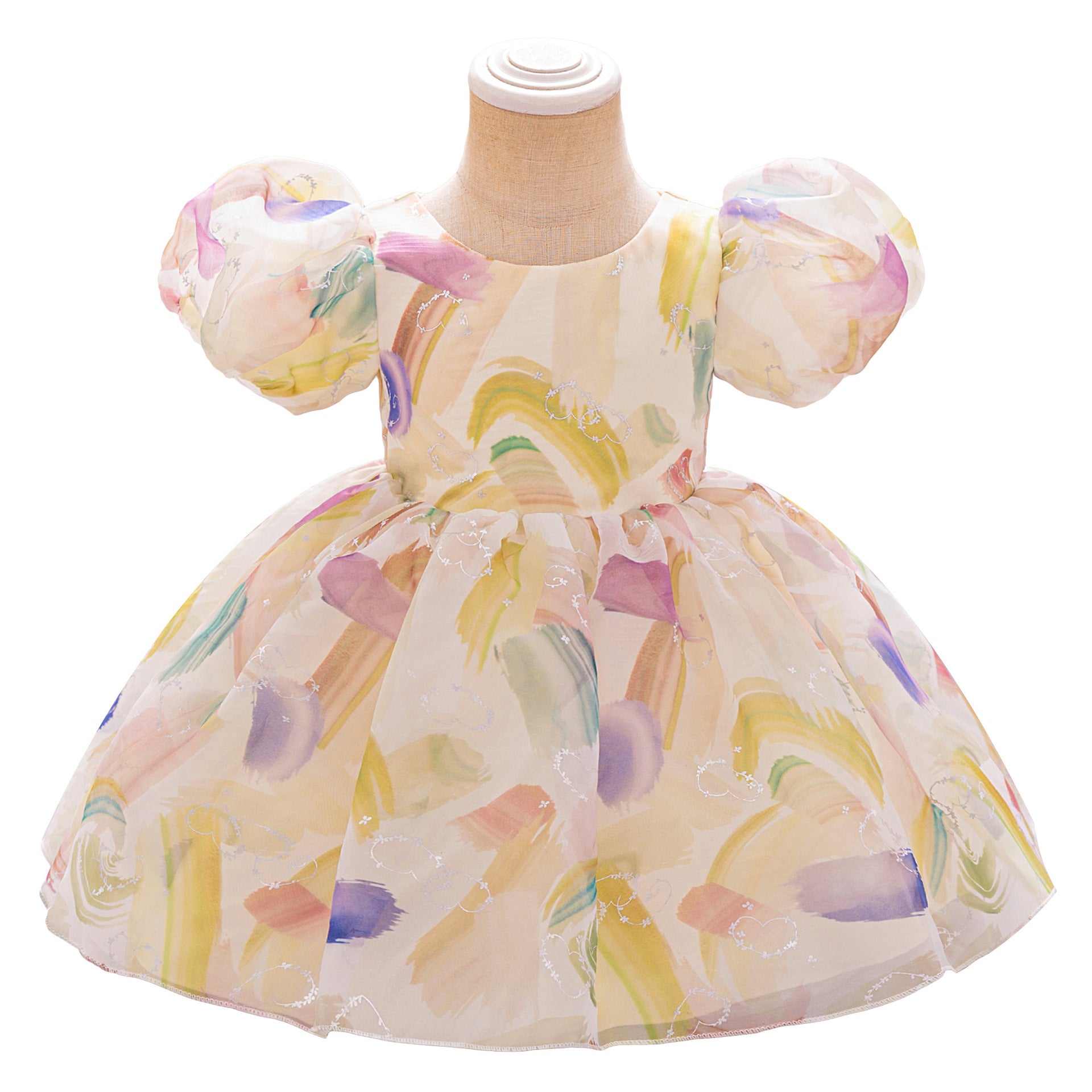 European and American new girls' baby dress skirt infant bubble sleeve printed flower girl dress one-year-old baby dress