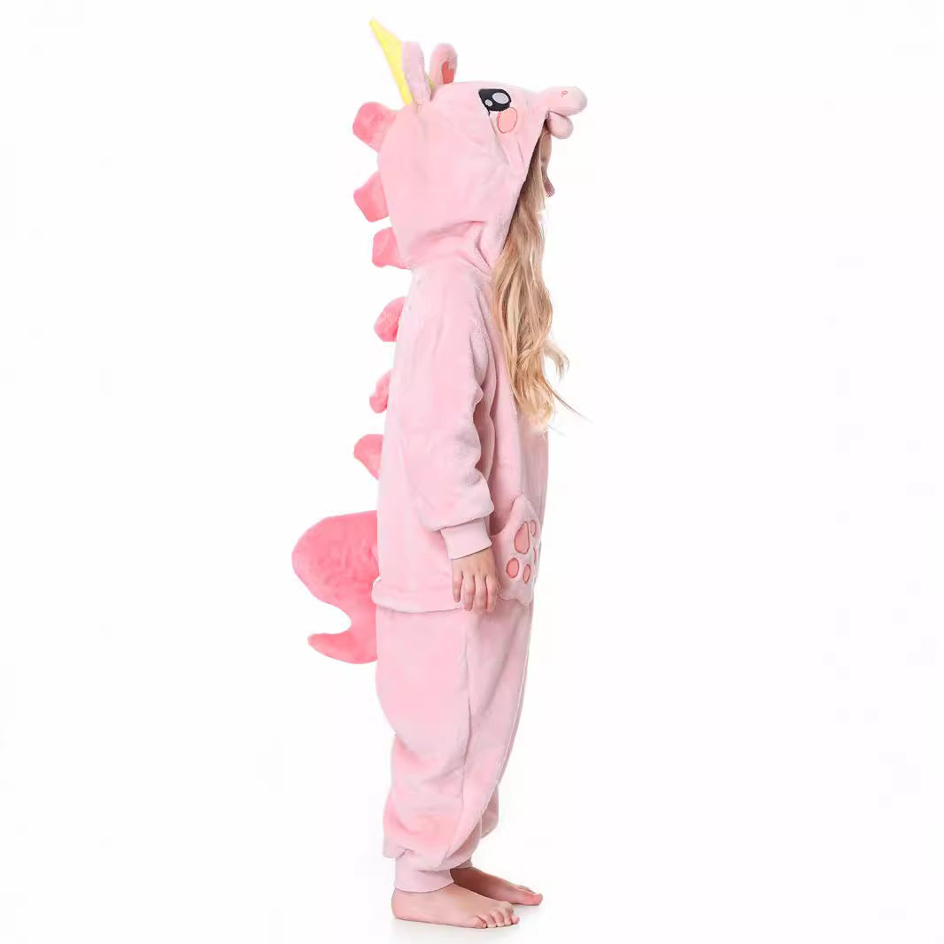 Autumn new children's single-layer flannel spring and autumn onesie unicorn shape three-dimensional tail Romper