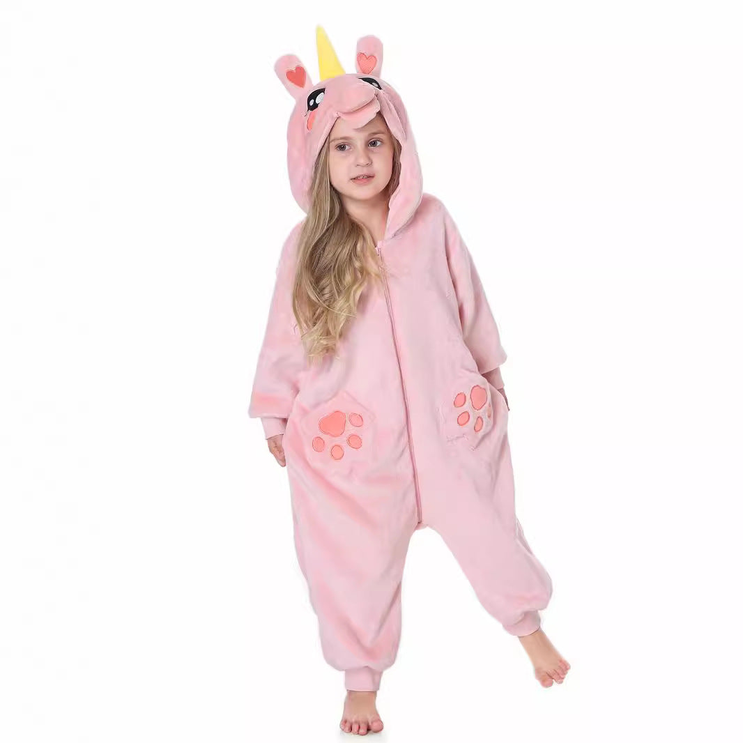 Autumn new children's single-layer flannel spring and autumn onesie unicorn shape three-dimensional tail Romper