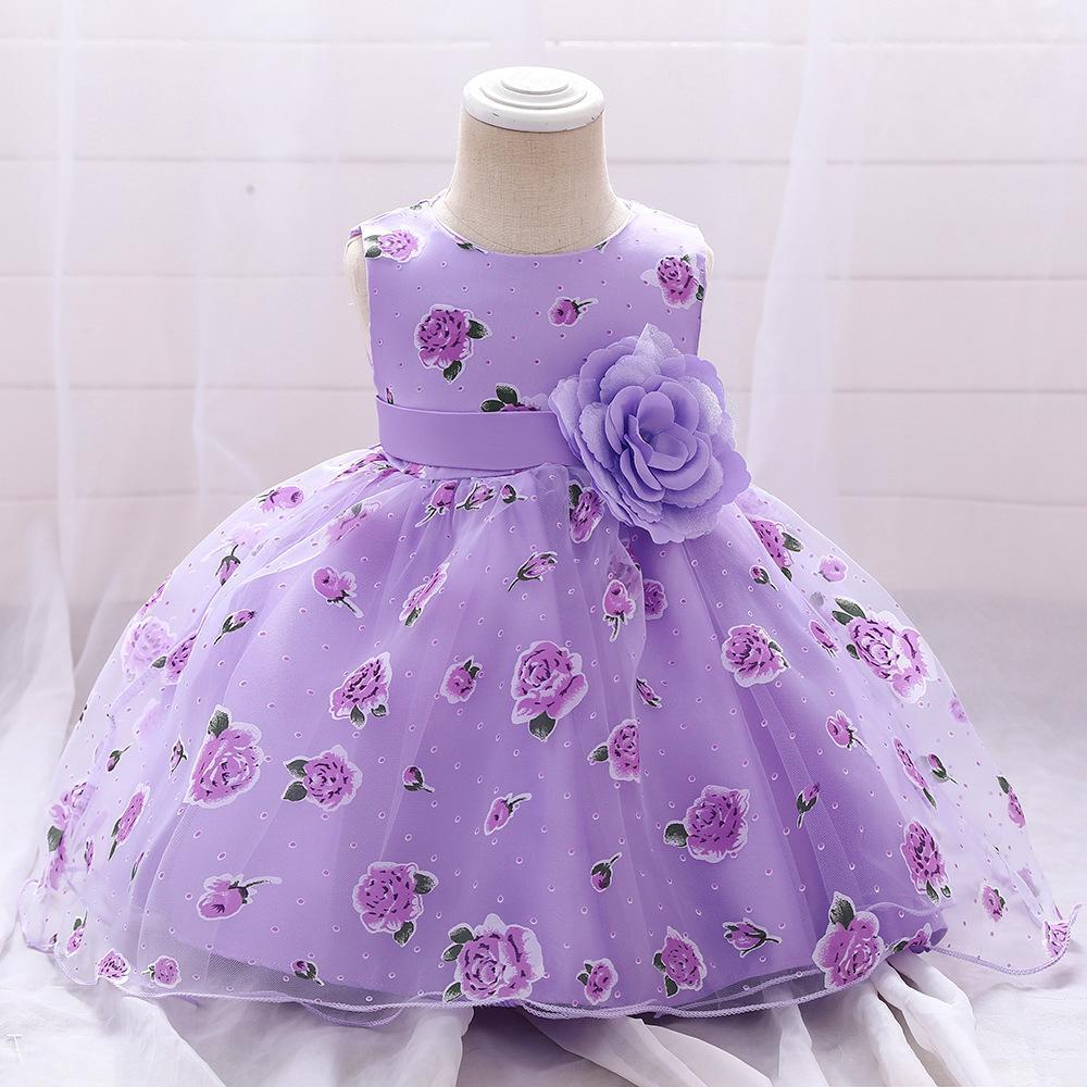 European and American new foreign style girls mesh printing flower girl tutu skirt baby year old dress children princess dress