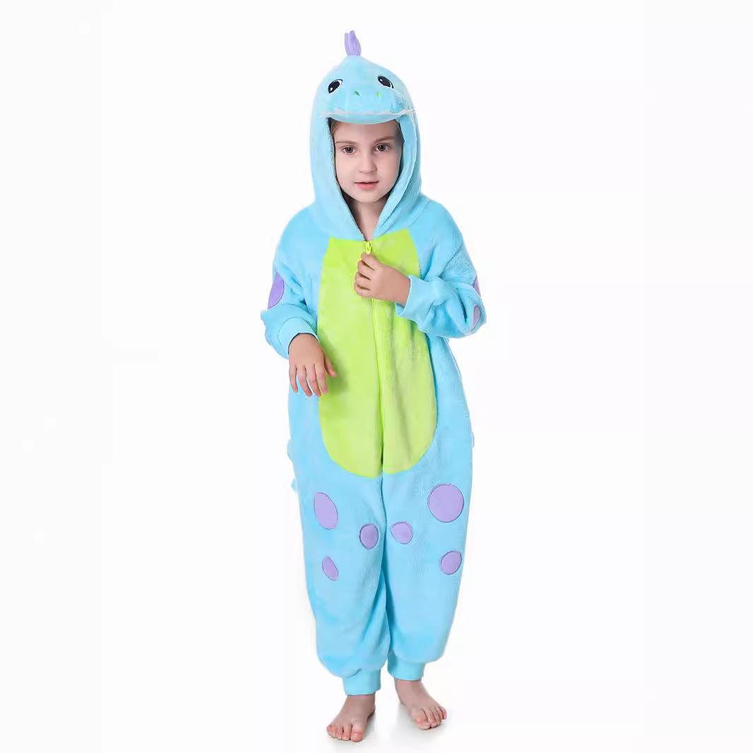 Autumn new children's cartoon styling clothes flannel single-layer polka dot dinosaur spring and autumn styling onesie