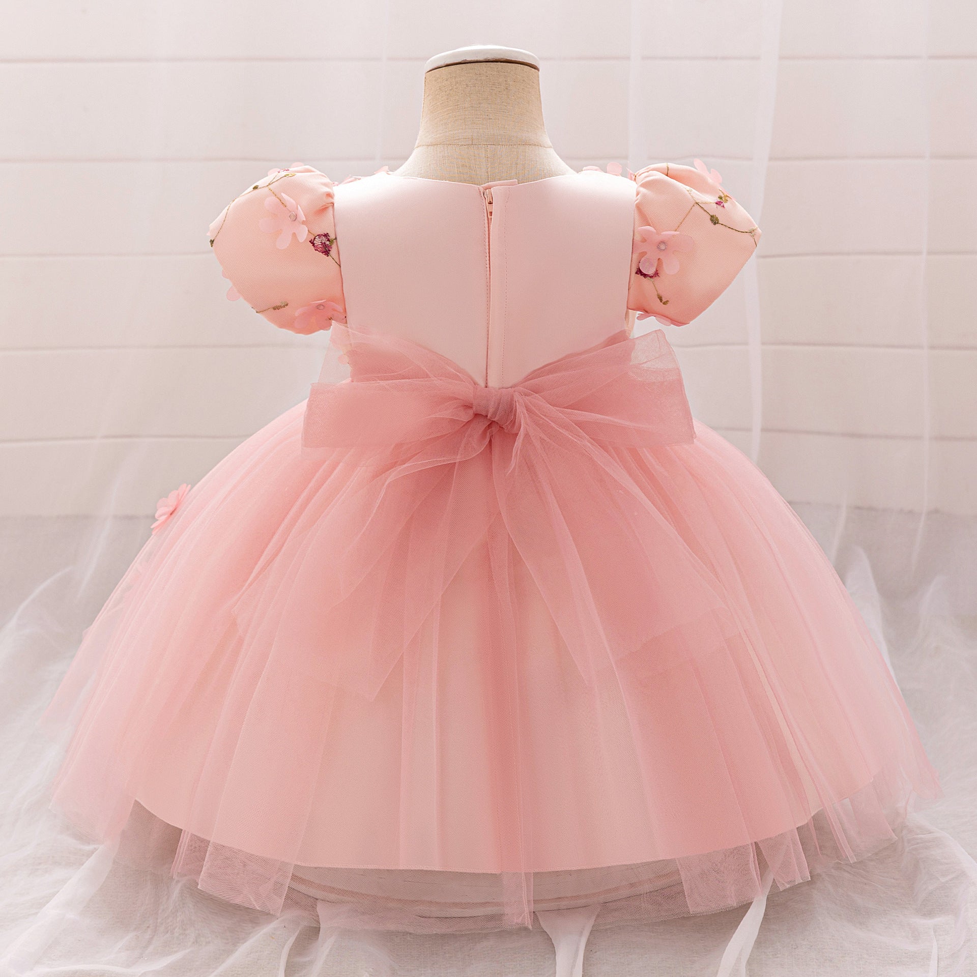Amazon Girl Dress 2024 New Flower Embroidery Mesh Fluffy Baby Skirt Children's Princess Dress
