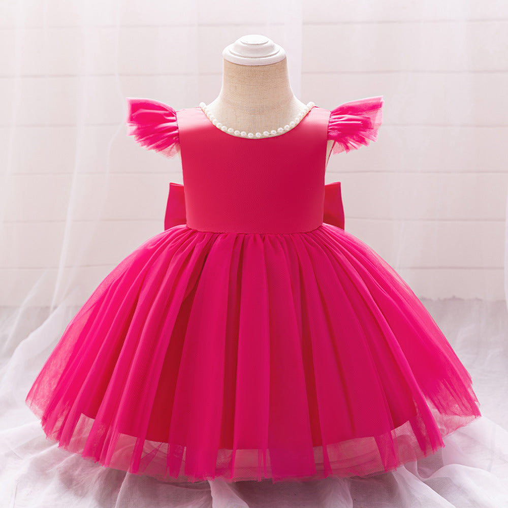 Amazon's new infant dress princess dress beaded small flying sleeve dress bow puffy princess dress