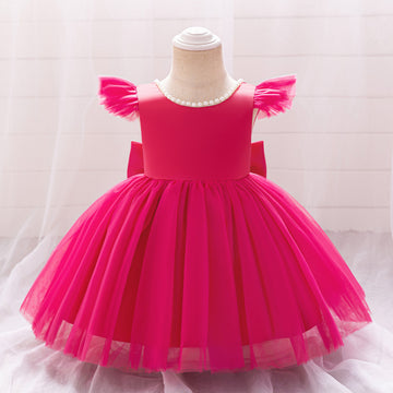 Amazon's new infant dress princess dress beaded small flying sleeve dress bow puffy princess dress