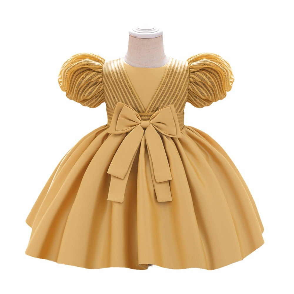 New infant and child first year dress baby girl birthday party wash dress satin bow dress spot