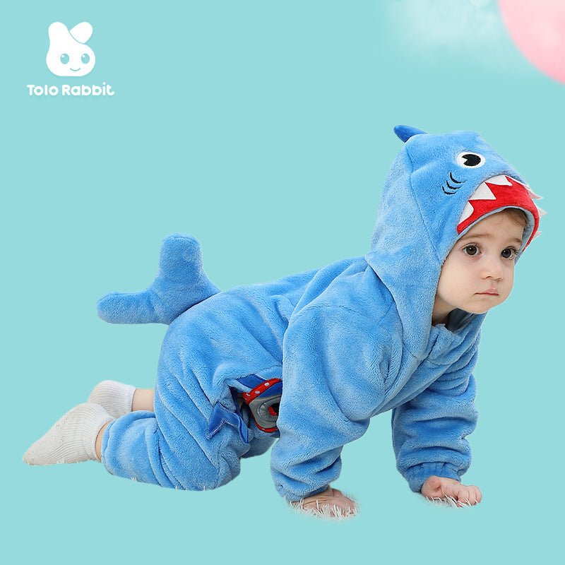 Autumn new 0-3 year old baby comfortable flannel animal shape onesie shark shape onesie