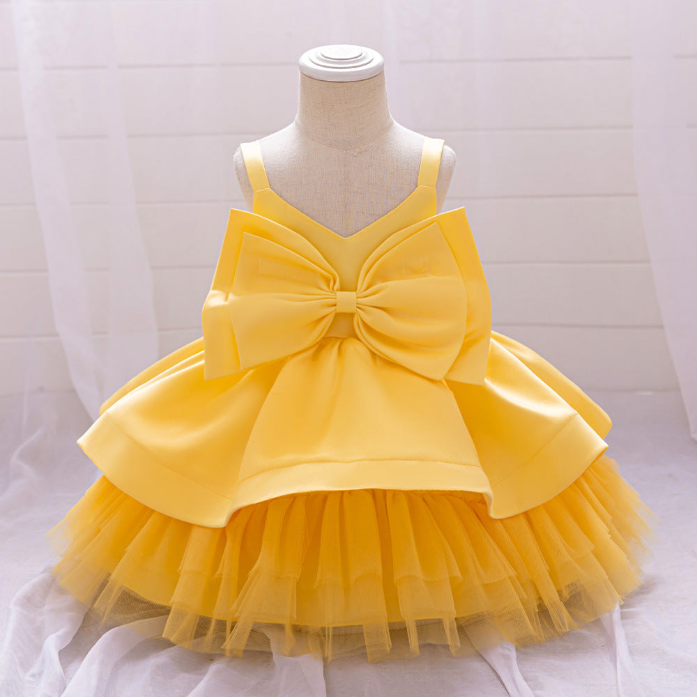 European and American new infant princess skirt suspender satin mesh splicing cake skirt baby year-old banquet washing dress
