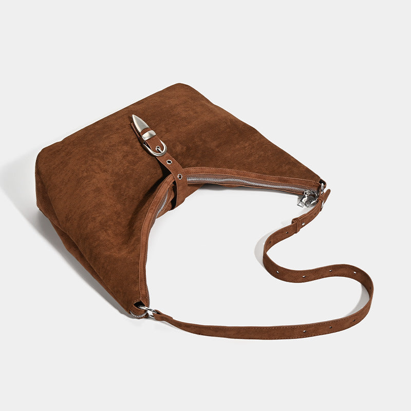 Korean version of lazy style retro suede shoulder bag for women 2025 autumn and winter new large-capacity versatile commuter underarm bag for women