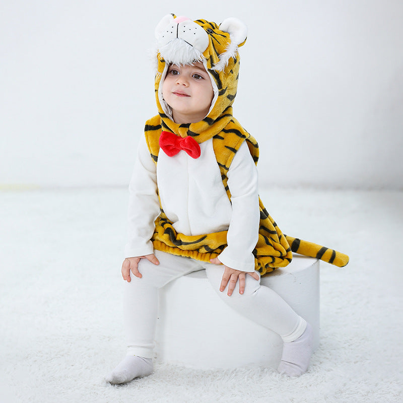 Autumn new baby flannel animal shape Romper tiger shape three-dimensional tail one-piece vest