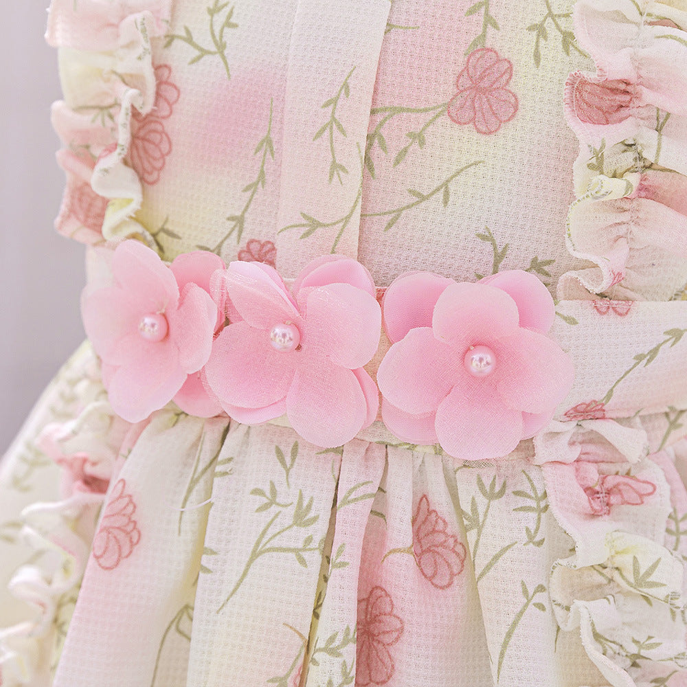 Amazon's new baby dress, baby's first birthday and full moon birthday wash dress, printed flower girl princess dress