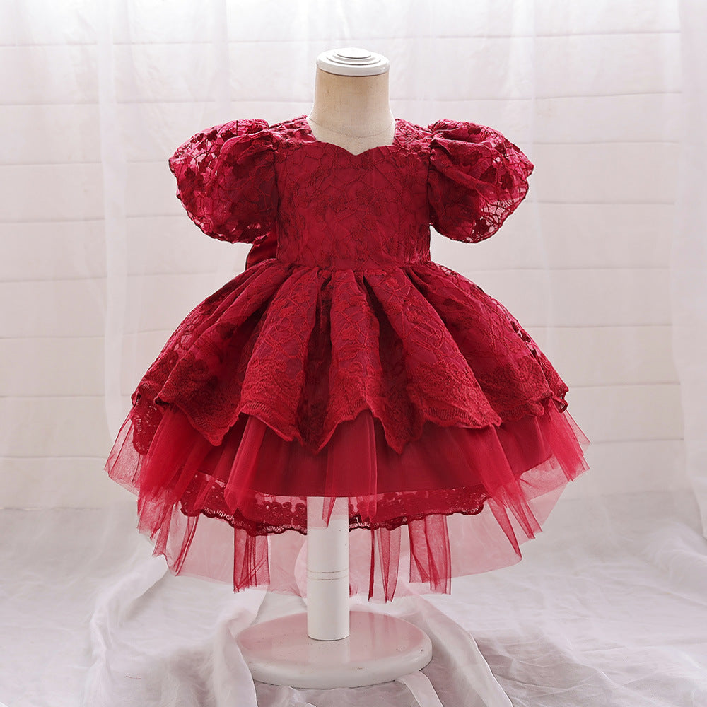 Amazon's new baby dress birthday party princess dress bubble embroidered mesh sweet tutu skirt