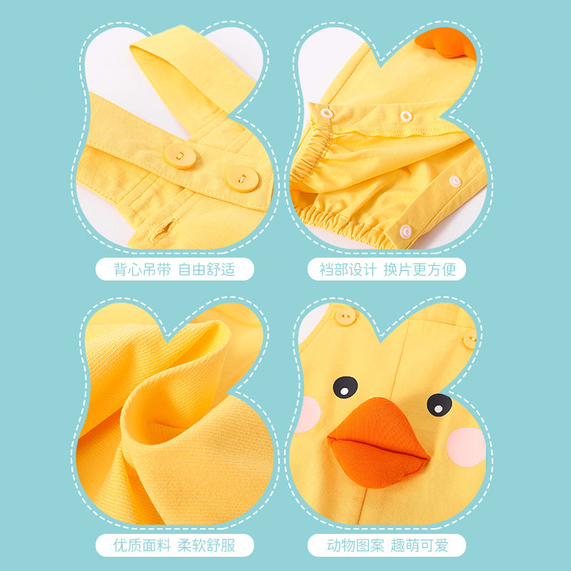Qile Rabbit Autumn New Infant and Toddler Comfortable Styling Strap Romper Small Yellow Duck Strap Romper
