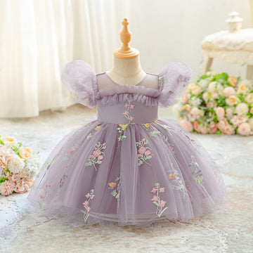 Girls Dress Summer Foreign Style Princess Dress Embroidered Bubble Sleeve Dress Gauze Dress Little Girl Vacation Dress