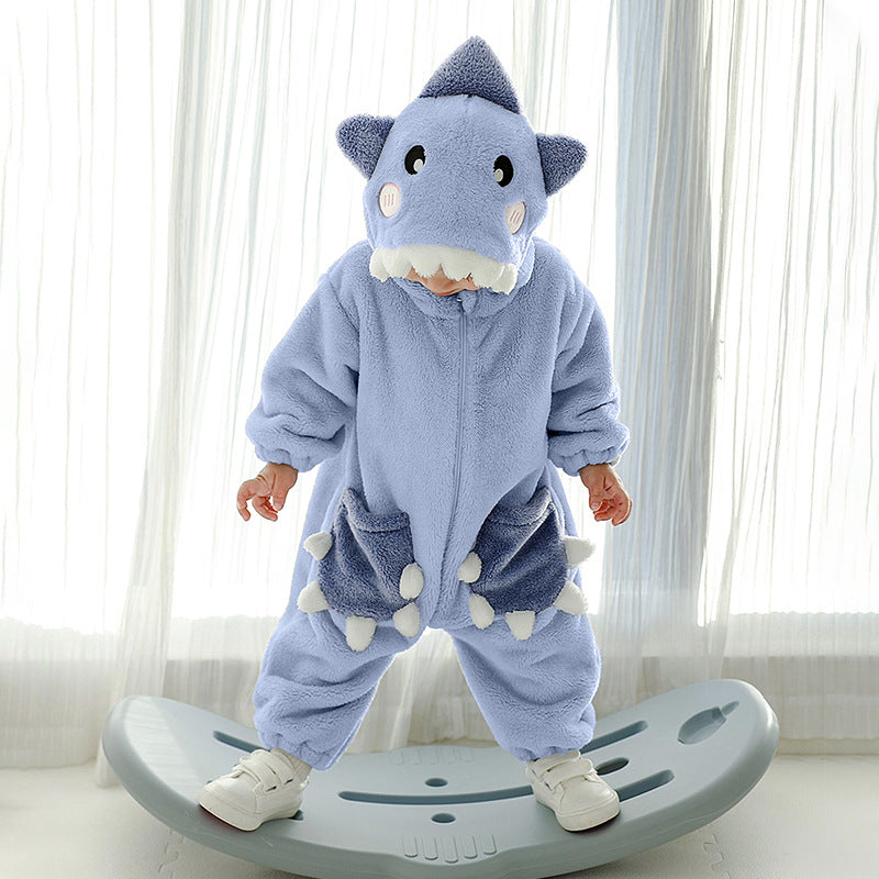 Infants and toddlers autumn new single-layer styling Romper cute shark styling one-piece Romper with tail