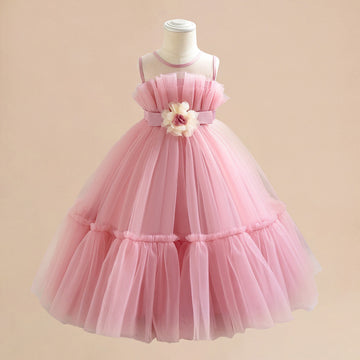 Amazon's new medium and small children's dress wedding season flower girl dress small flower pleated mesh fluffy princess dress