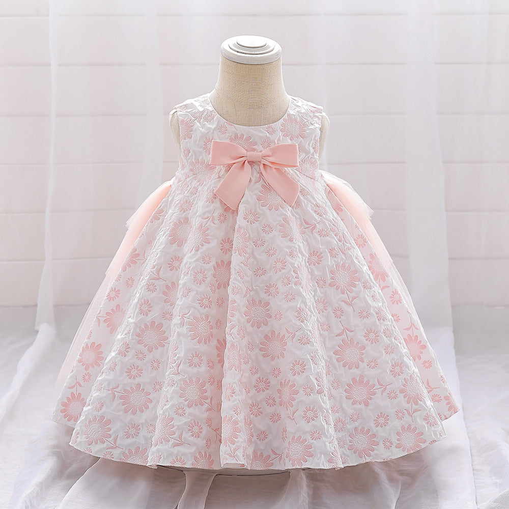 AliExpress Baby Dress Embossed Candy Bow Dress Baby Birthday Party Princess Dress