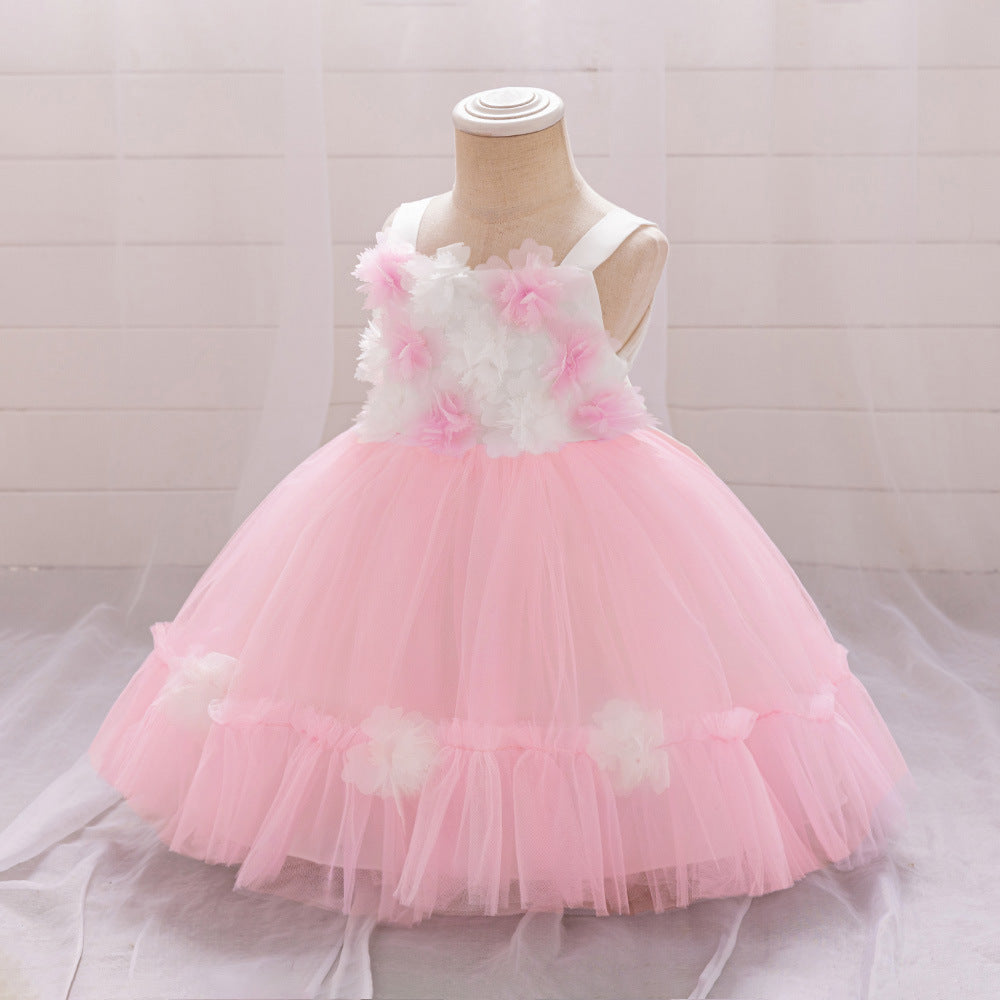 Foreign trade new children's dress fluffy yarn flower princess dress girl flower girl first birthday baby dress
