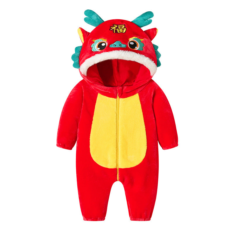 Spring and Autumn New Infants and Toddlers Flannel Single-layer Shaping One-Piece Romper Cartoon Dragon Shaping Long-Sleeve One-Piece