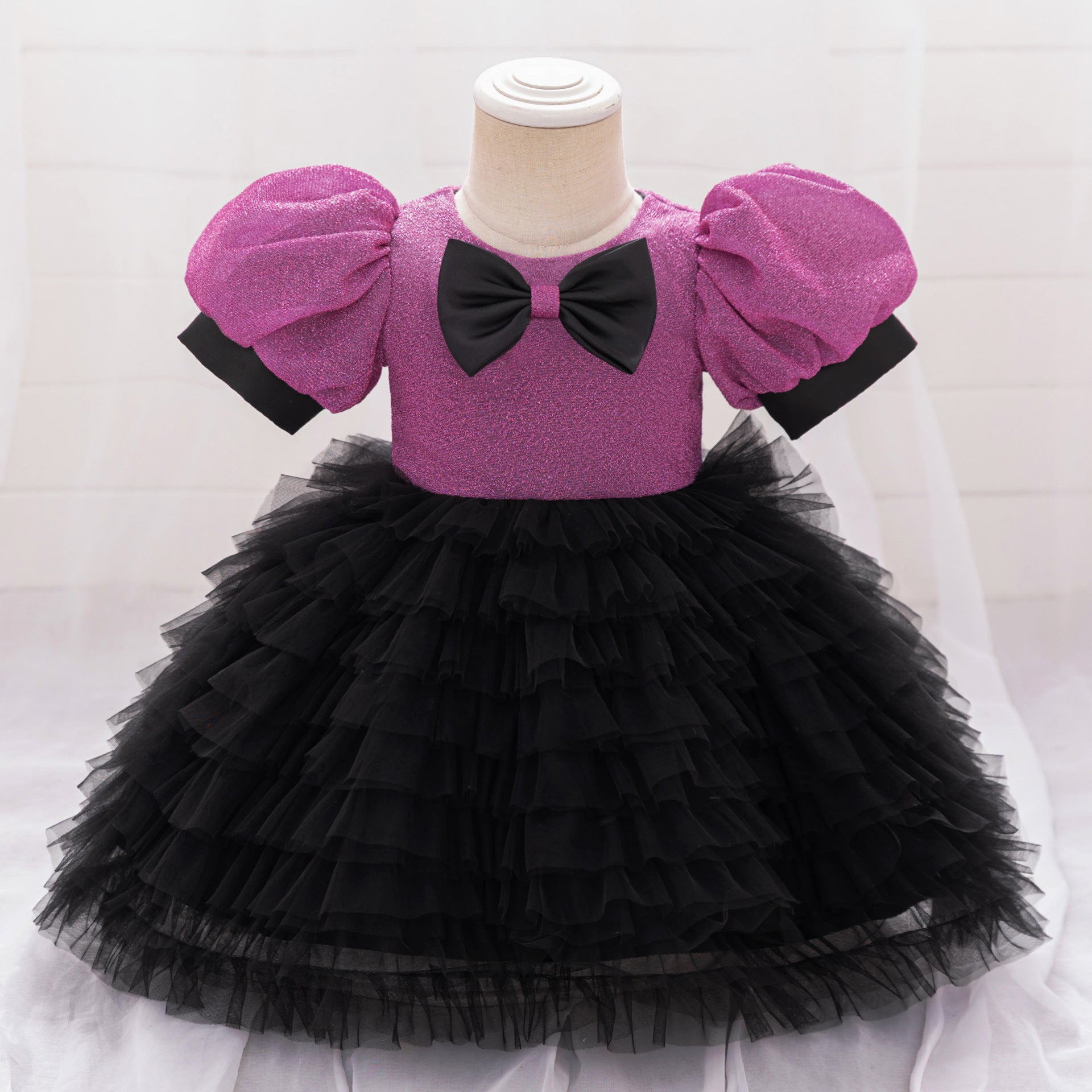 Cross-border foreign trade children's dress bubble sleeve splicing mesh tutu skirt baby girl birthday dress princess dress