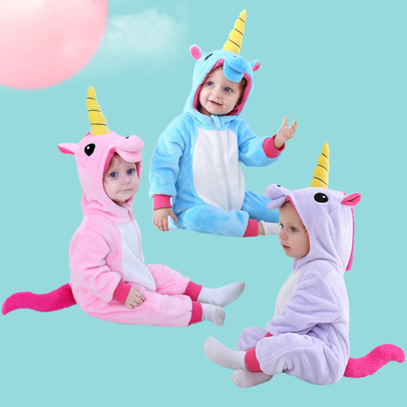 Qile Rabbit Spring New 0-2 Year Old Baby Pony Unicorn Shaping Single Layer Romper Children's Clothing H3341