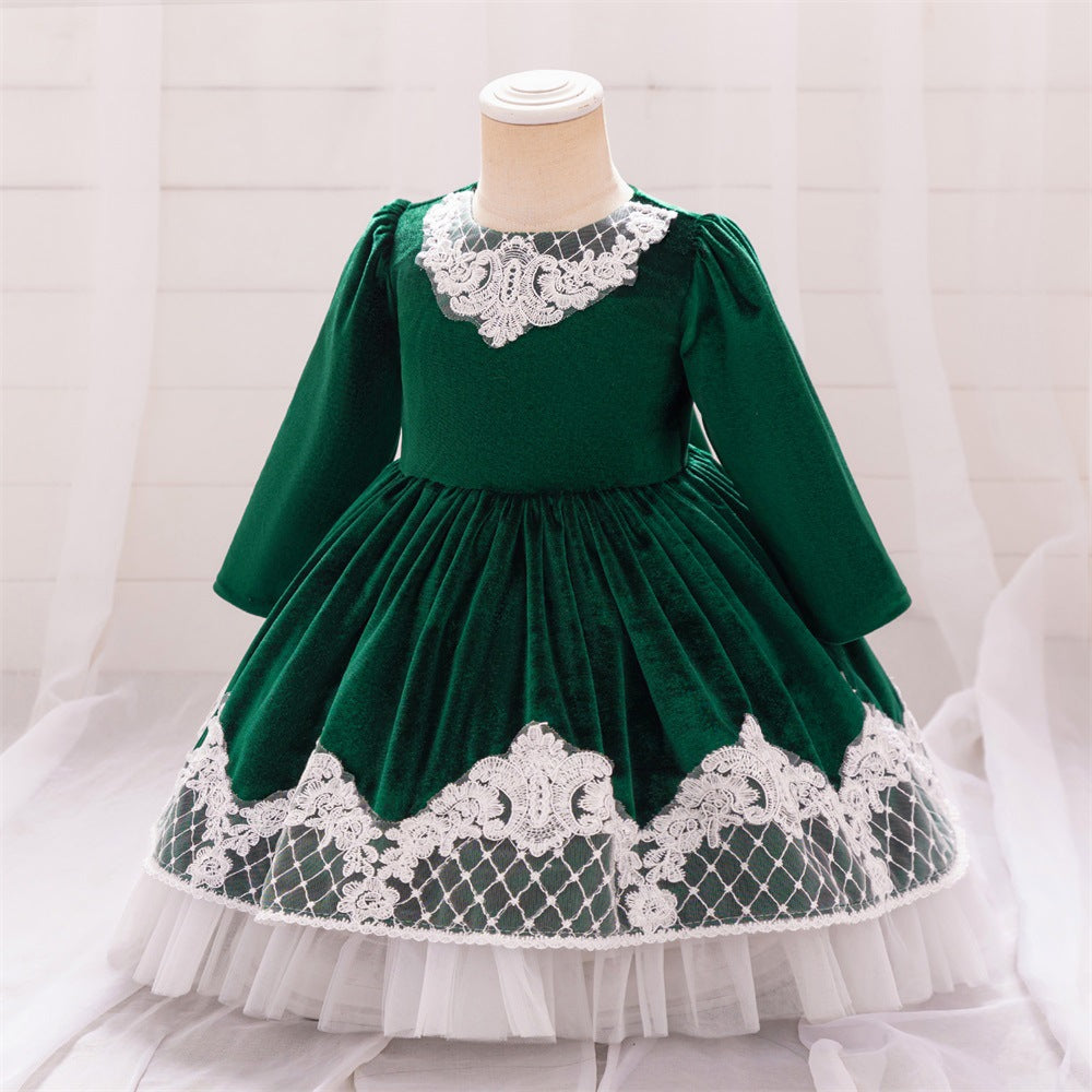 Infant Girl Dress Princess Dress One Year Old Baby Long Sleeve Mesh Flower Girl Dress Children's Birthday Banquet Dress