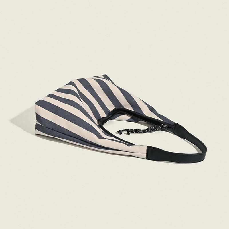 Niche Slack Canvas Striped Bag Stylish Vintage Underarm Bag Student Commuter Large Capacity Tote Bag Shoulder Bag