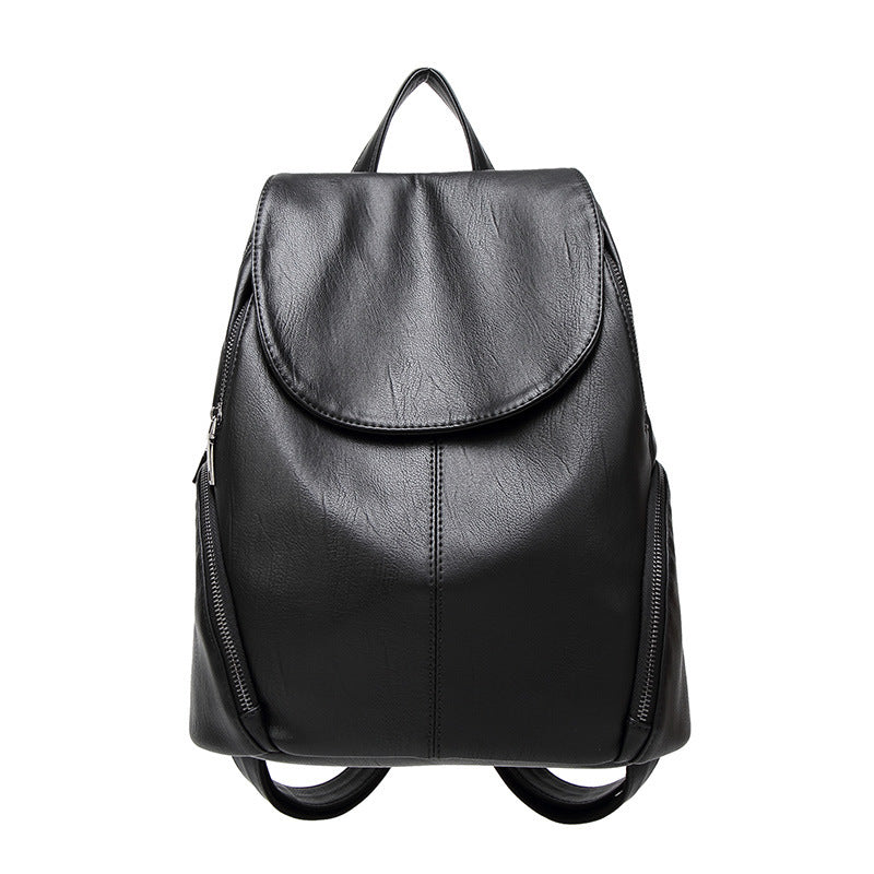 2025 new backpack women's bag Korean version is easy to fit, casual soft leather travel backpack, Korean version of college style school bag