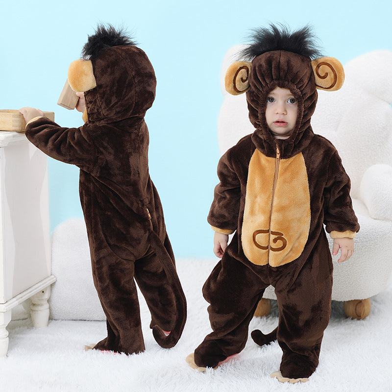 Qile Rabbit Spring and Autumn Infant and Toddler Animal Shaped One-piece Romper Monkey Shaped One-piece Romper Performance Suit