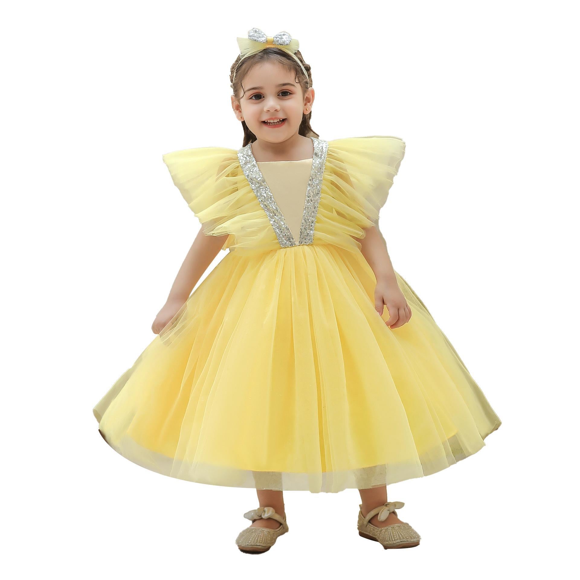 Foreign trade children's clothing first-year dress fluffy yarn sequined children's princess dress baby girl birthday dinner grab week dress