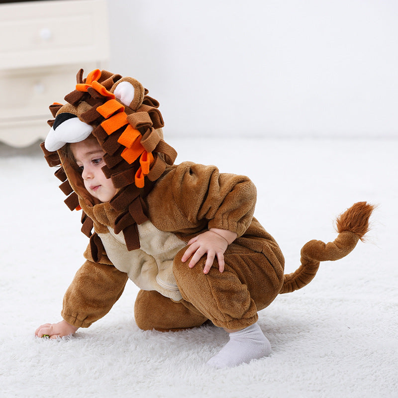 Autumn new 0-3 year old baby single-layer flannel animal-shaped Romper lion-shaped one-piece Romper