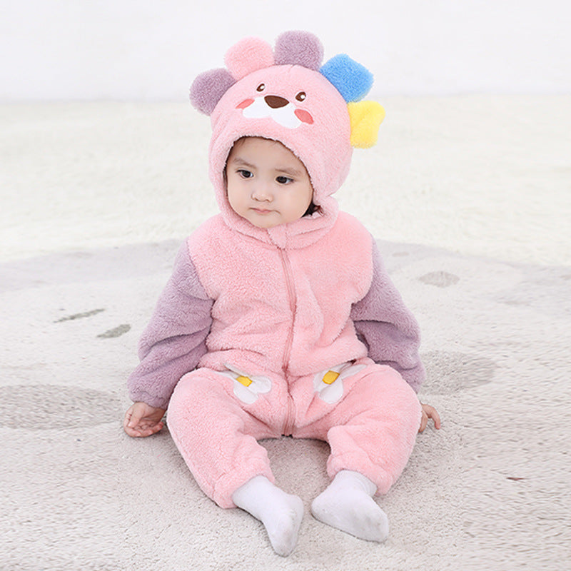 Qile Rabbit autumn new 0-3 year old baby going out clothes cute little flower embroidered single-layer double-sided velvet onesie