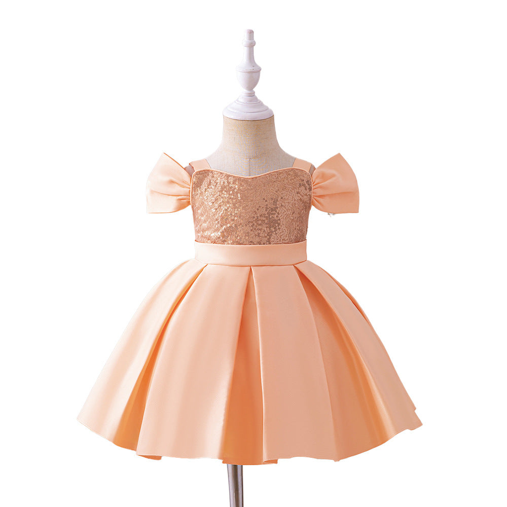 European and American new infant dresses satin suspenders sequined waist princess dresses baby first birthday wash dresses