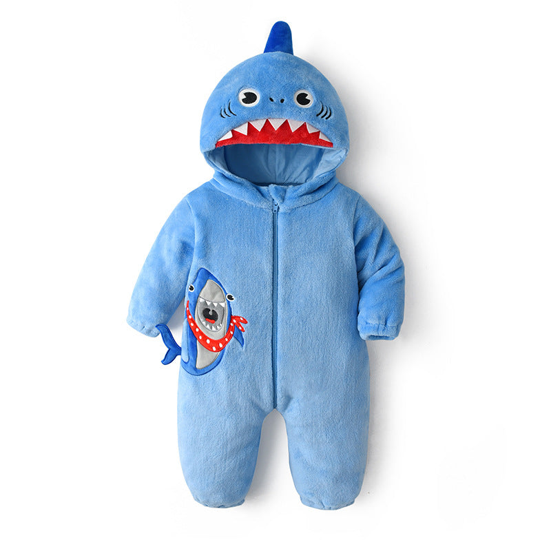 Autumn new 0-3 year old baby comfortable flannel animal shape onesie shark shape onesie