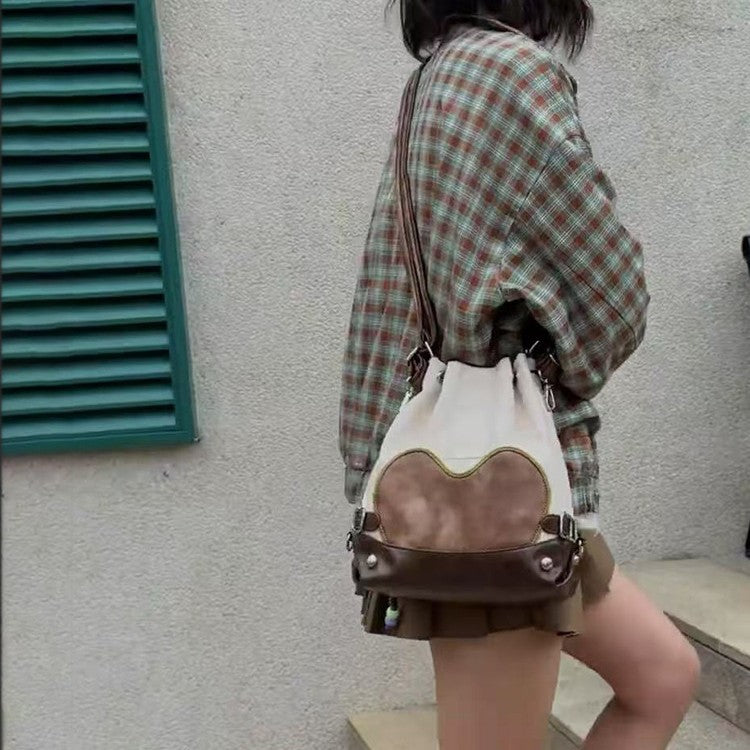 2025 new drawstring small backpack slack feeling one pack multi-purpose tote bag stray bag design feeling bucket bag female