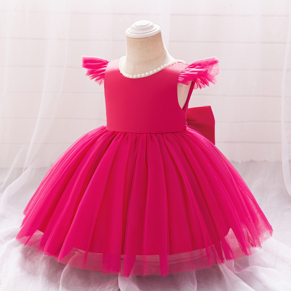 Amazon's new infant dress princess dress beaded small flying sleeve dress bow puffy princess dress