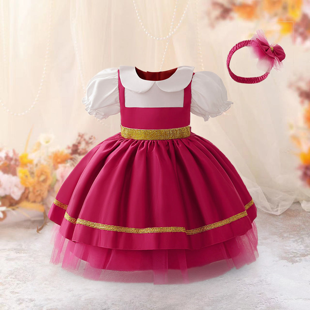 Cross-border new infant and toddler dresses cosplay Little Red Riding Hood bubble sleeves fluffy princess dresses children's performance clothes