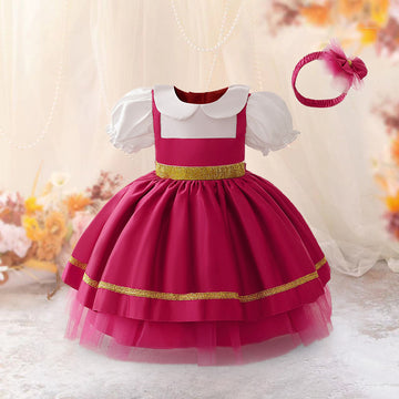 Cross-border new infant and toddler dresses cosplay Little Red Riding Hood bubble sleeves fluffy princess dresses children's performance clothes