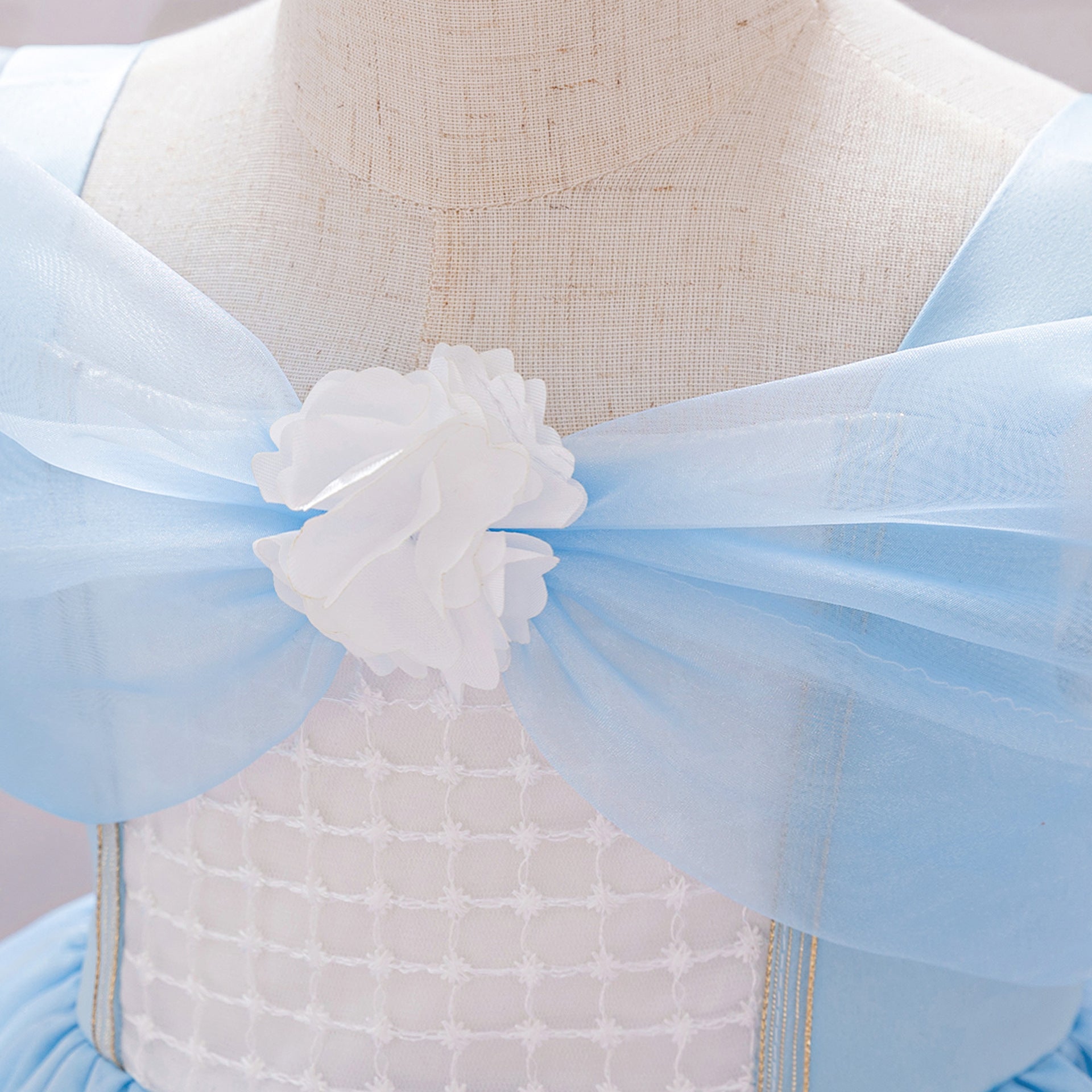 Amazon Cinderella princess dress, girls' shoulder three-dimensional flower mesh skirt, children's birthday party performance clothes