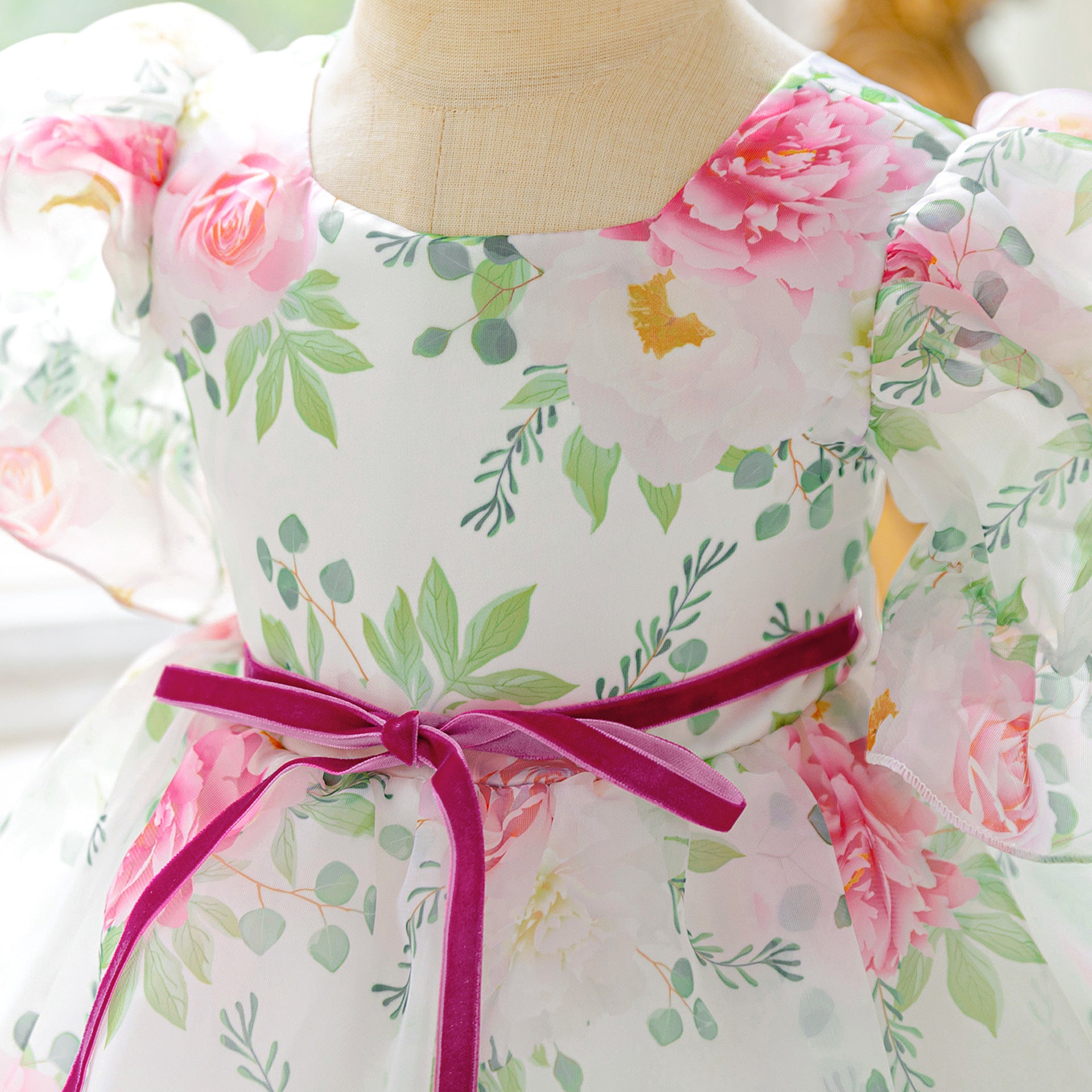 Amazon organza printed children's dress catwalk flower girl dress little girl princess dress girls dress high-end