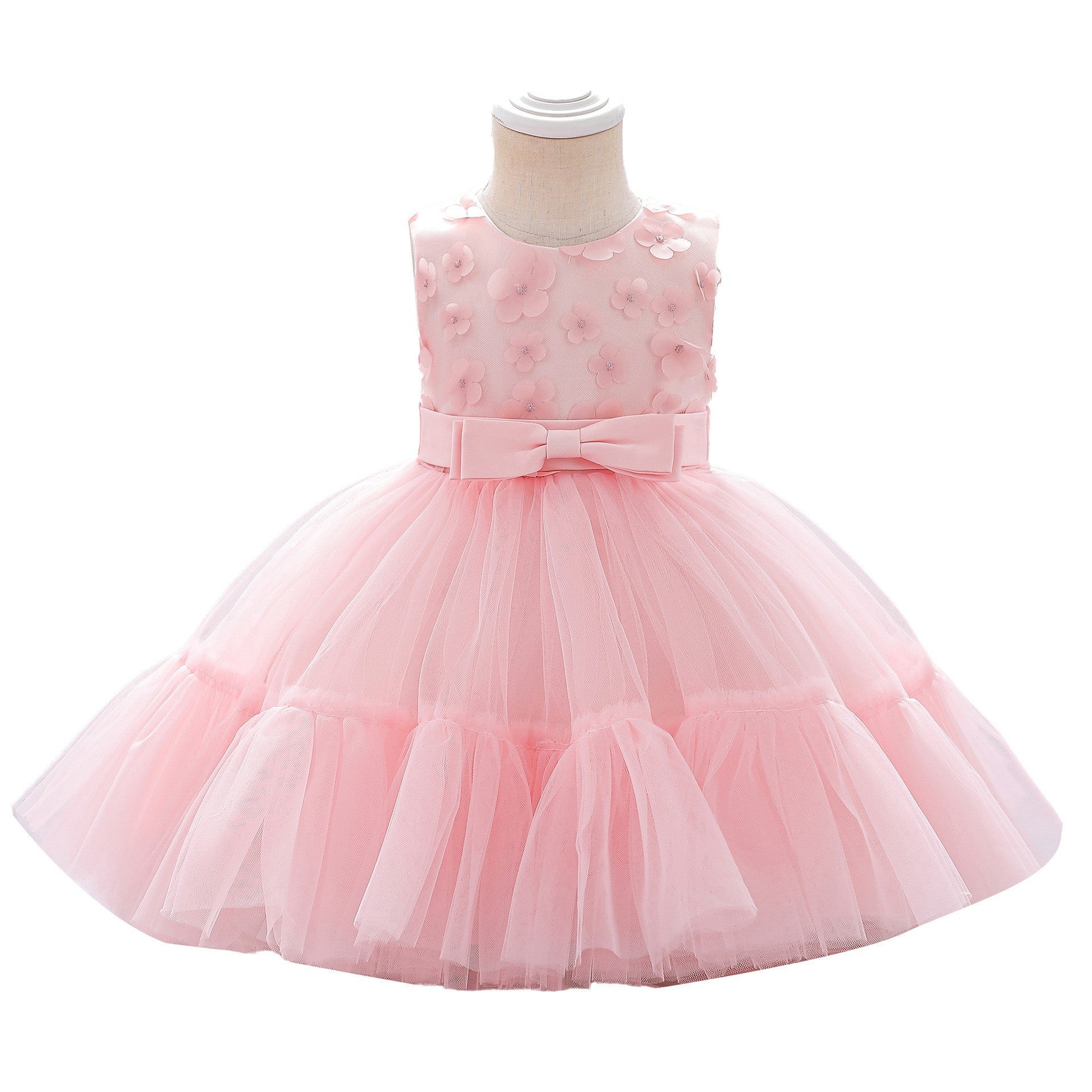 Cross-border new flower girl wedding fluffy yarn little girl princess dress, one-year-old baby girl banquet grab week dress