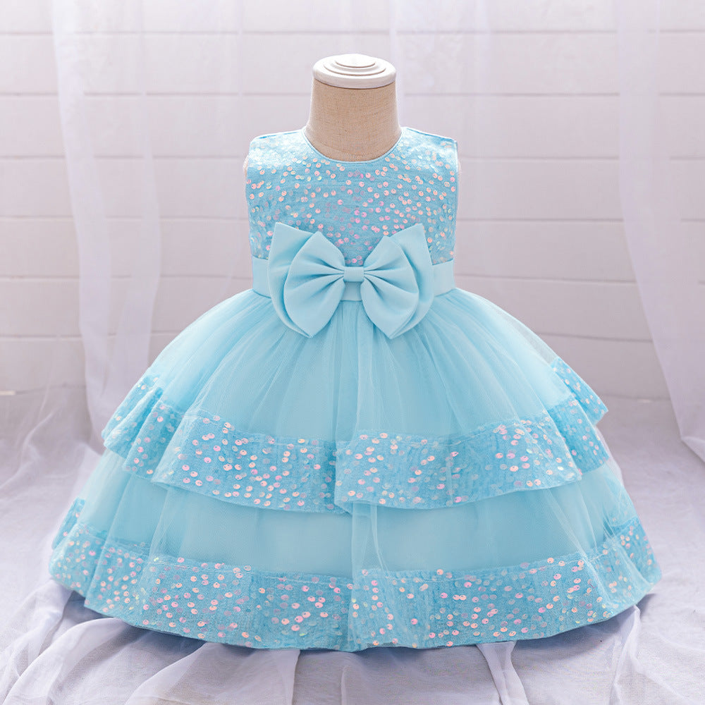 Amazon Summer Infant Dress Sequined Bow Princess Dress Baby Year's Eve Banquet Skin Wash Dress