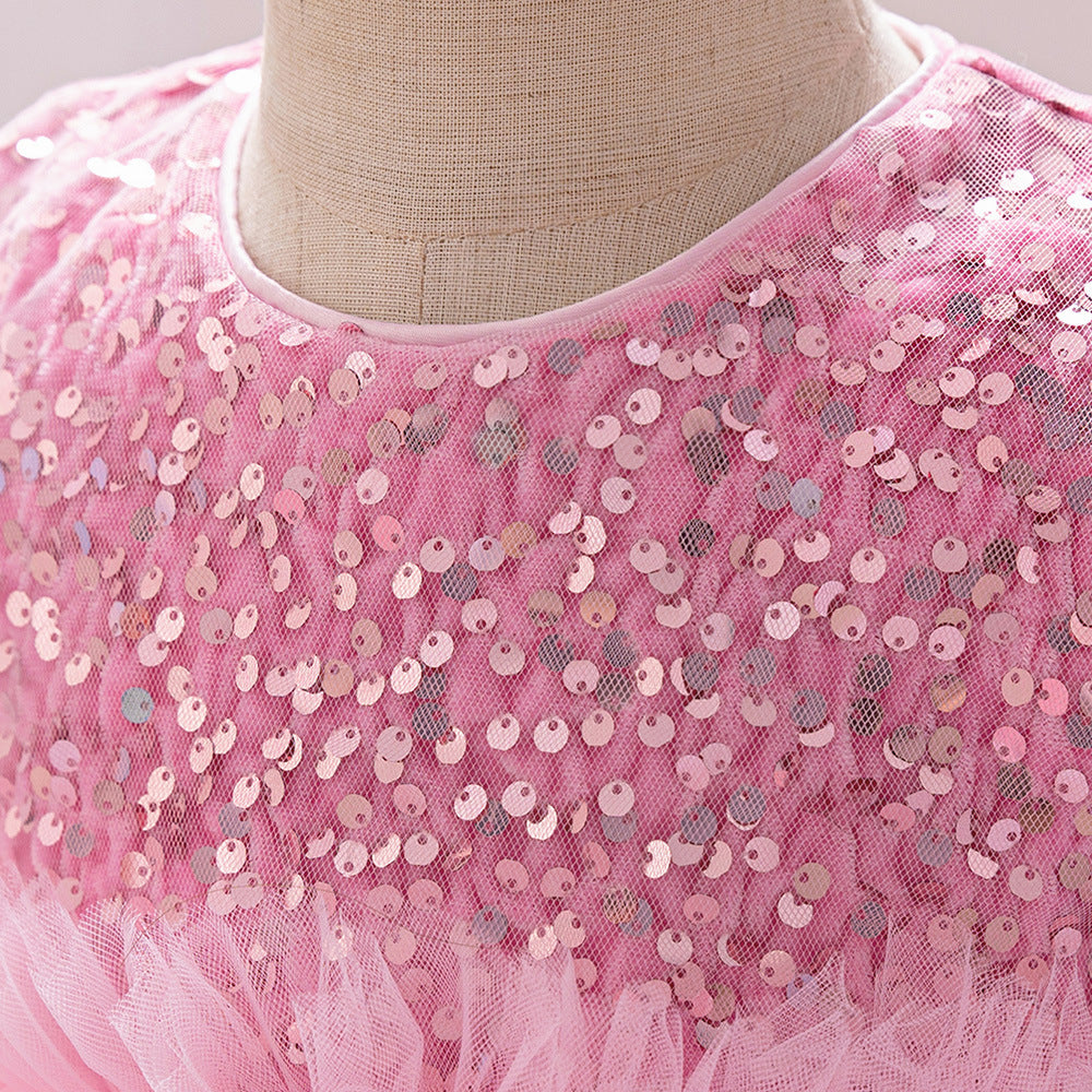 Cross-border new one-year-old baby girl sequined princess dress children's festival performance dress children's mesh dress