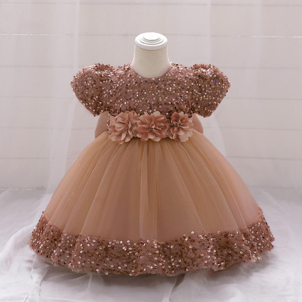 European and American Amazon Children's Dress Princess Dress Short Sleeve Sequin Troupe Dress Little Girl Flower Girl Wedding Dress